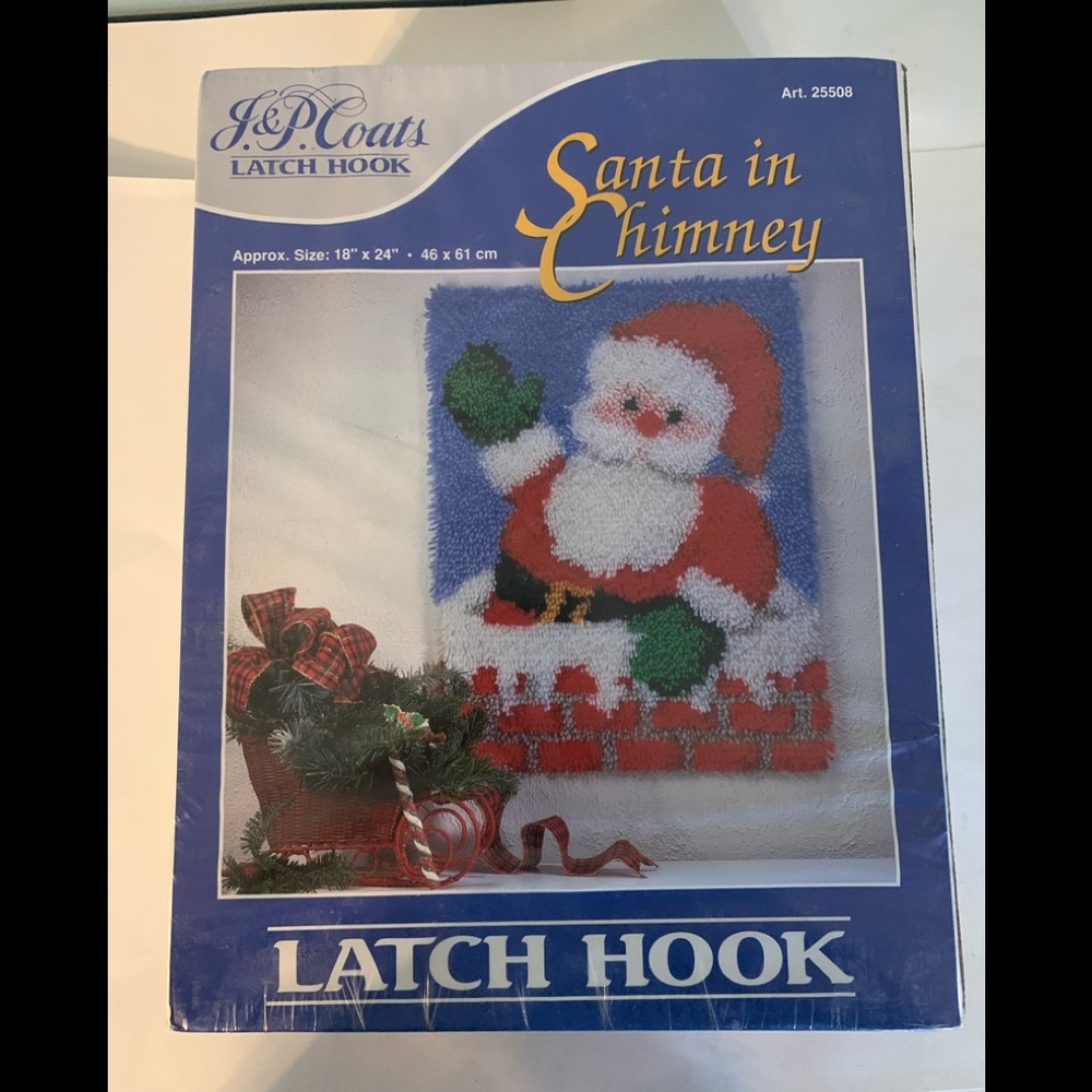 J& P Coats Latch Hook Kit Santa in Chimney 18”X24” New